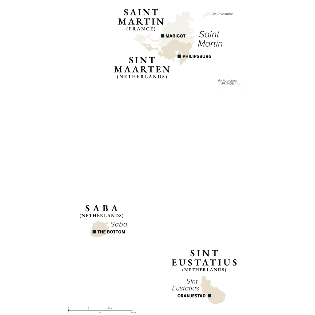 sss eilanden kaart Sint Maarten Saba Sint Eustatius