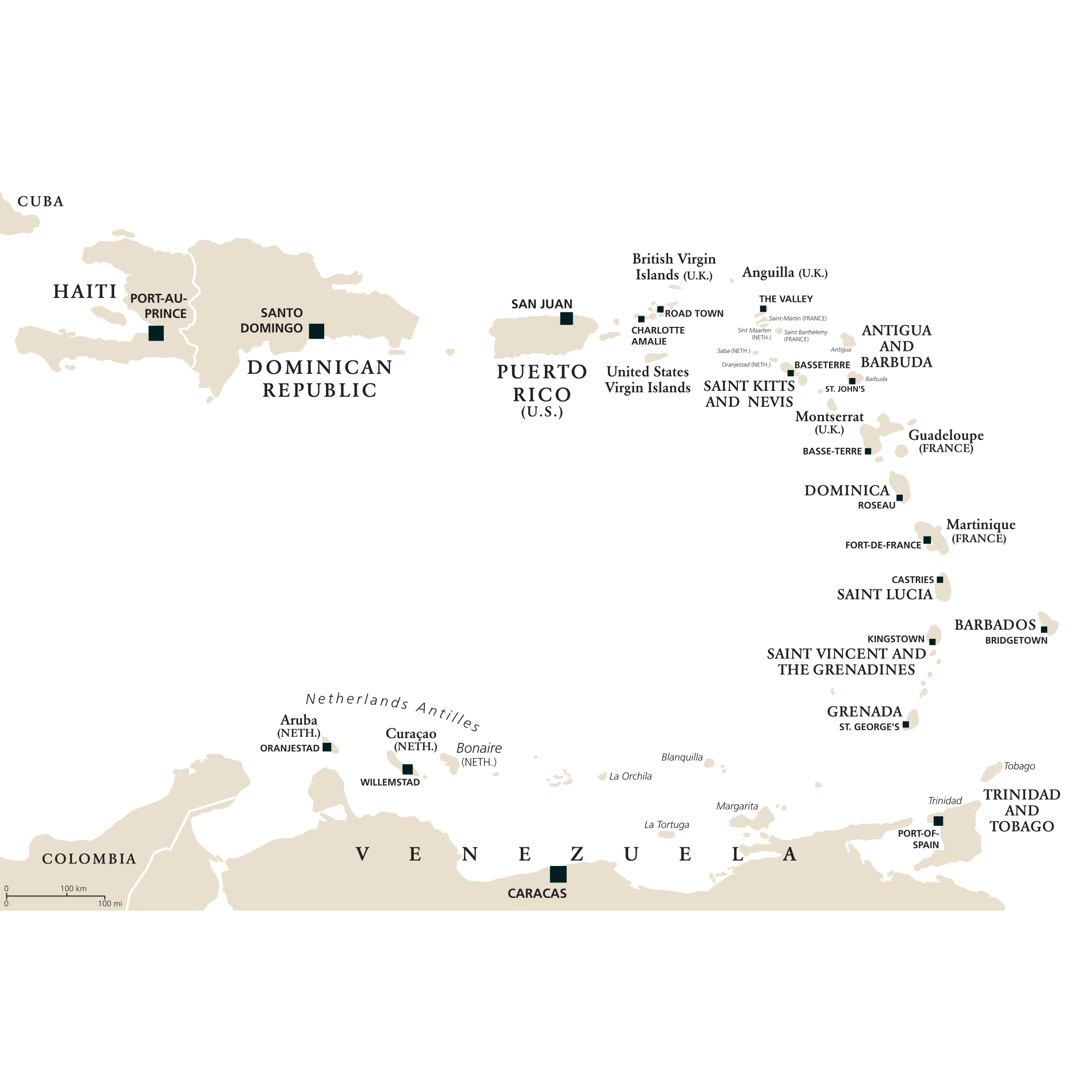 Caribische eilanden kaart Bay Travel