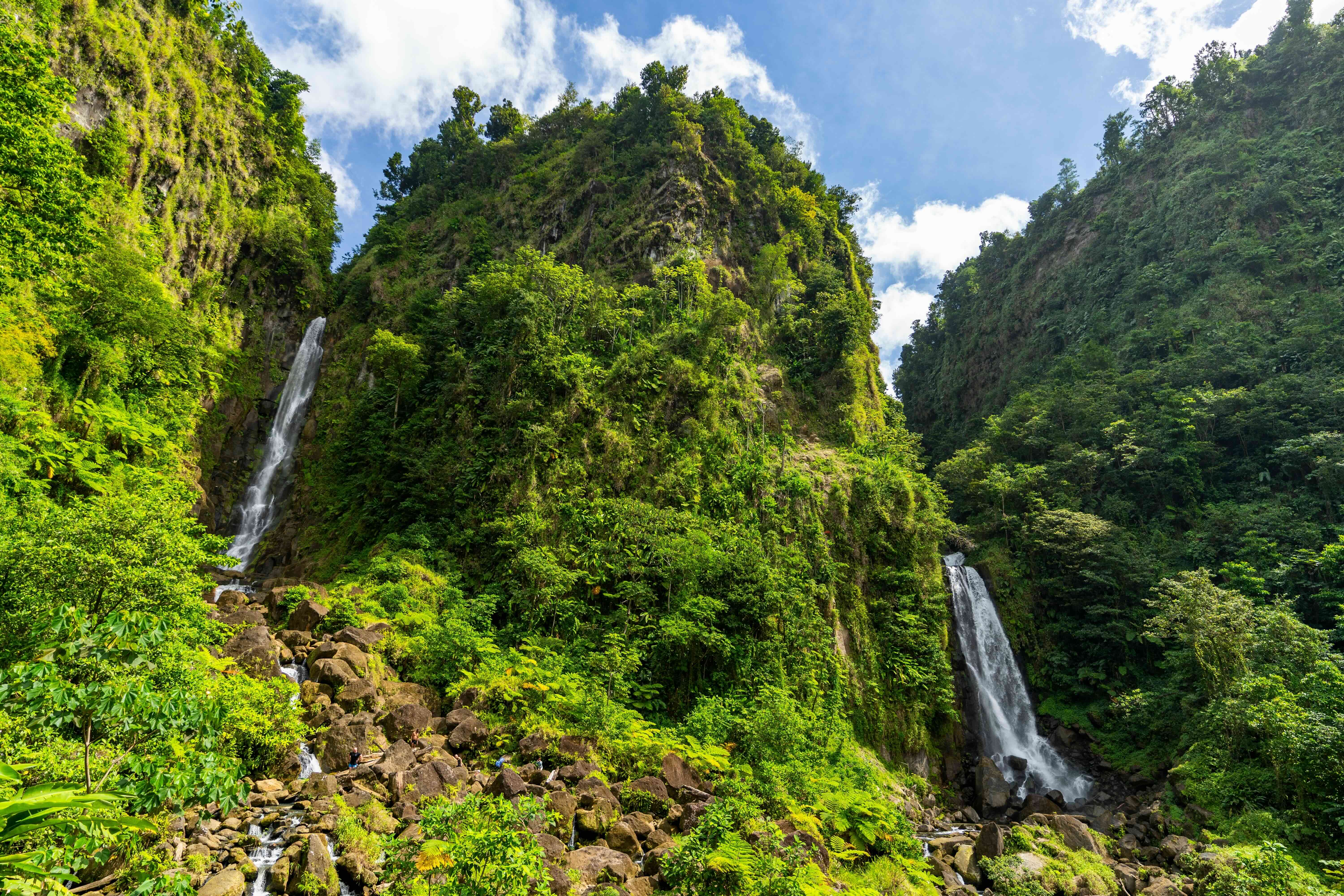 vakantie naar Dominica Trafalgar Falls in Morne Trois Pitons National Park op Dominica