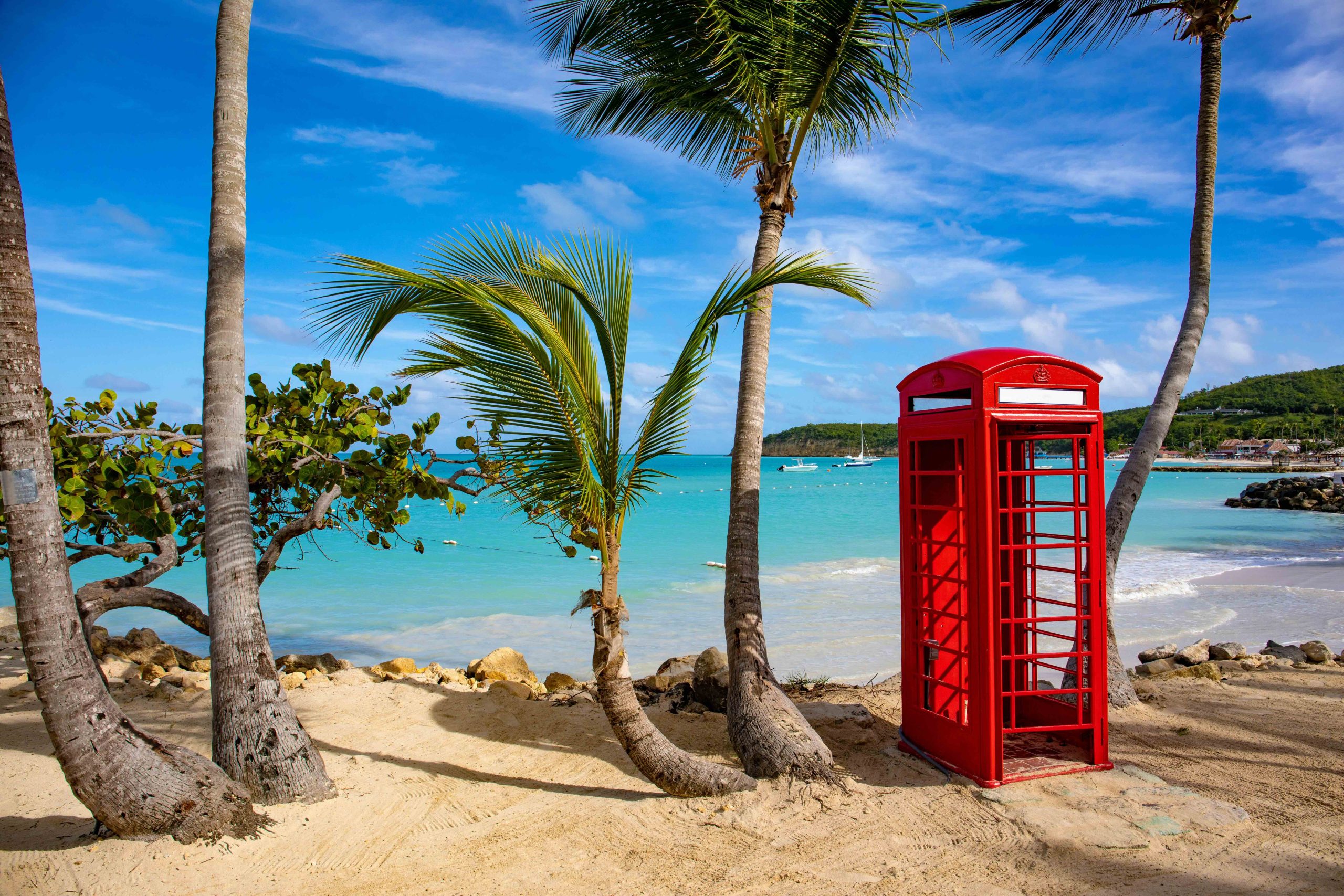 Antigua Dickenson Bay Siboney Beach English phone booth